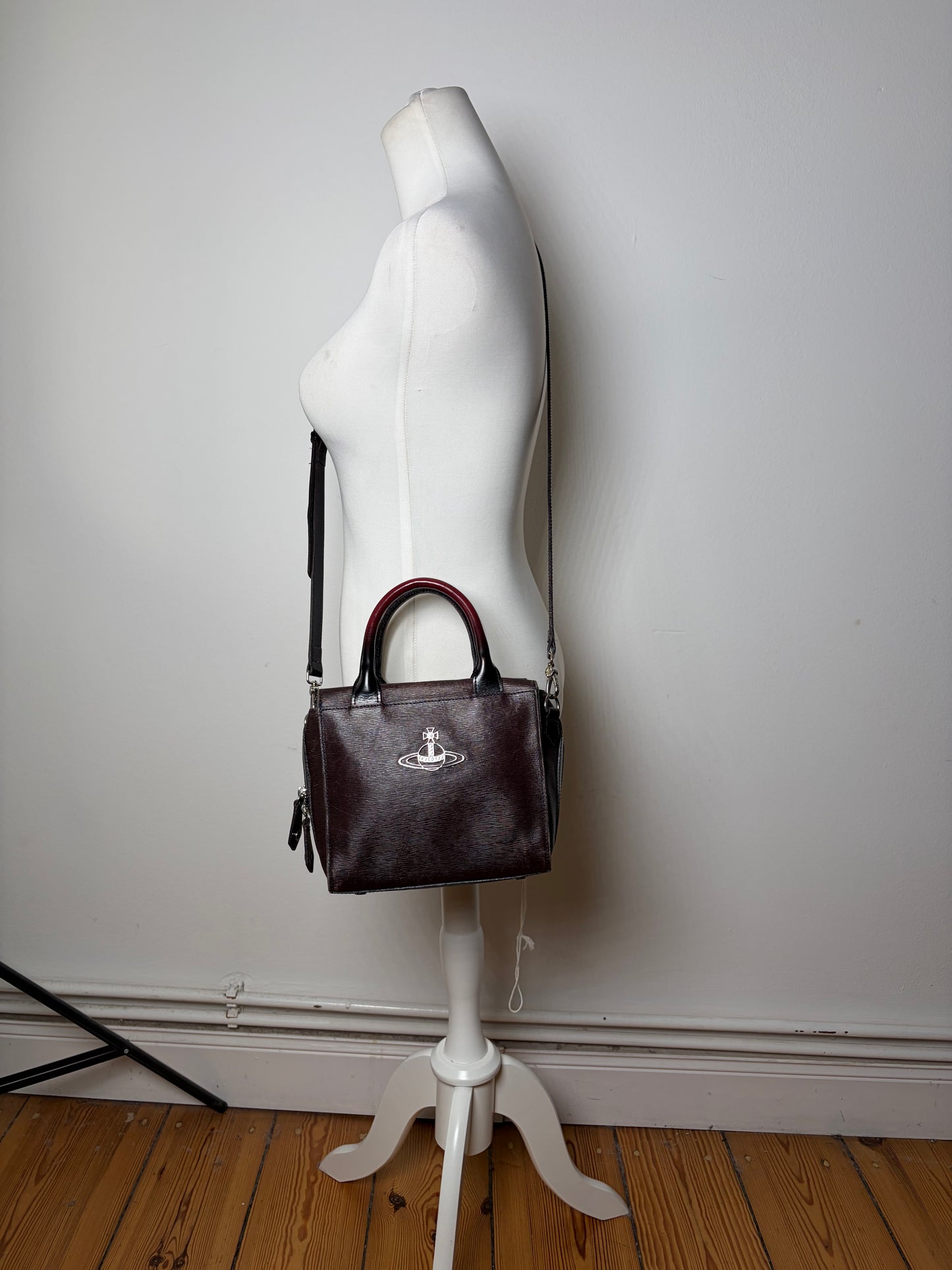 Vintage Vivienne Westwood Textured Leather Handbag Burgundy Black