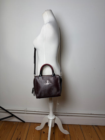 Vintage Vivienne Westwood Textured Leather Handbag Burgundy Black