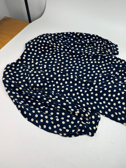 Vintage Dior polkadot Silk Dress navy White L