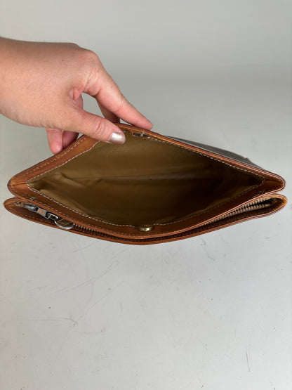 Vintage Celine Coated Canvas Clutch Bag Brown Tan Gold