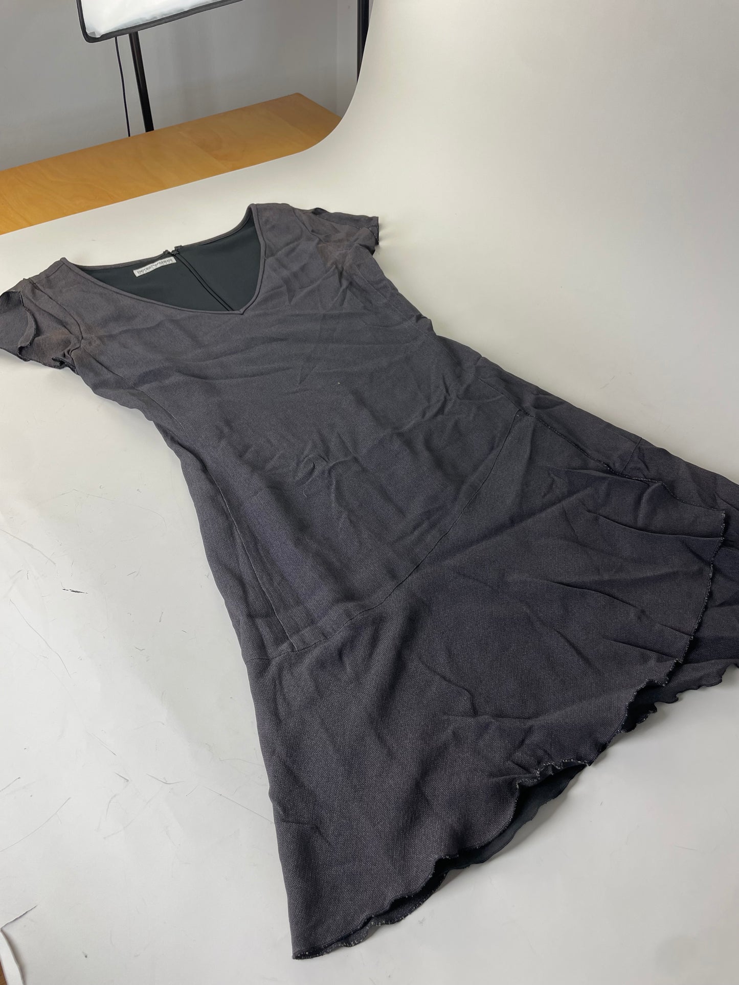 Vintage Emporio Armani Pleated Polyester Dress Dark Grey M