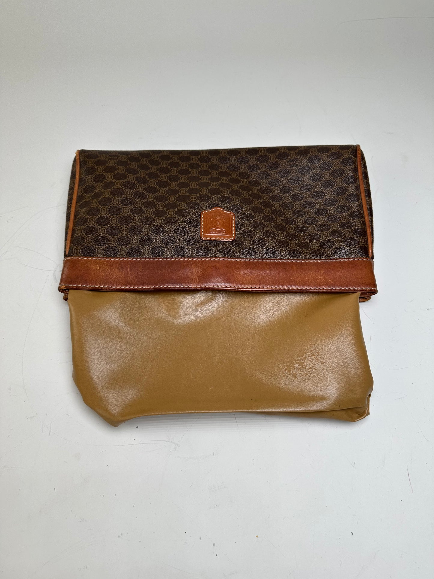 Vintage Celine Coated Canvas Clutch Bag Brown Tan Gold