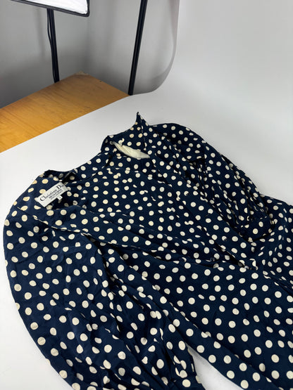 Vintage Dior polkadot Silk Dress navy White L