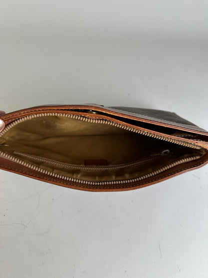 Vintage Celine Coated Canvas Clutch Bag Brown Tan Gold