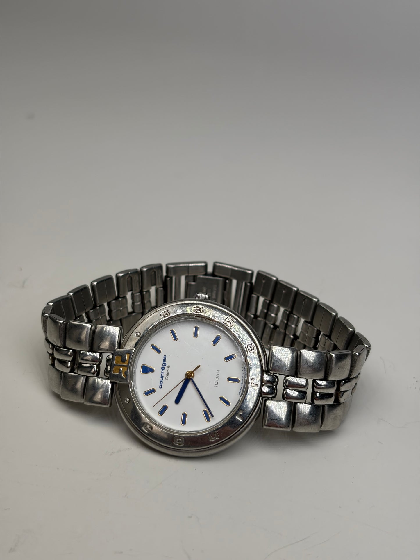 Vintage Courreges Stainless Steel Bracelet Watch Silver White