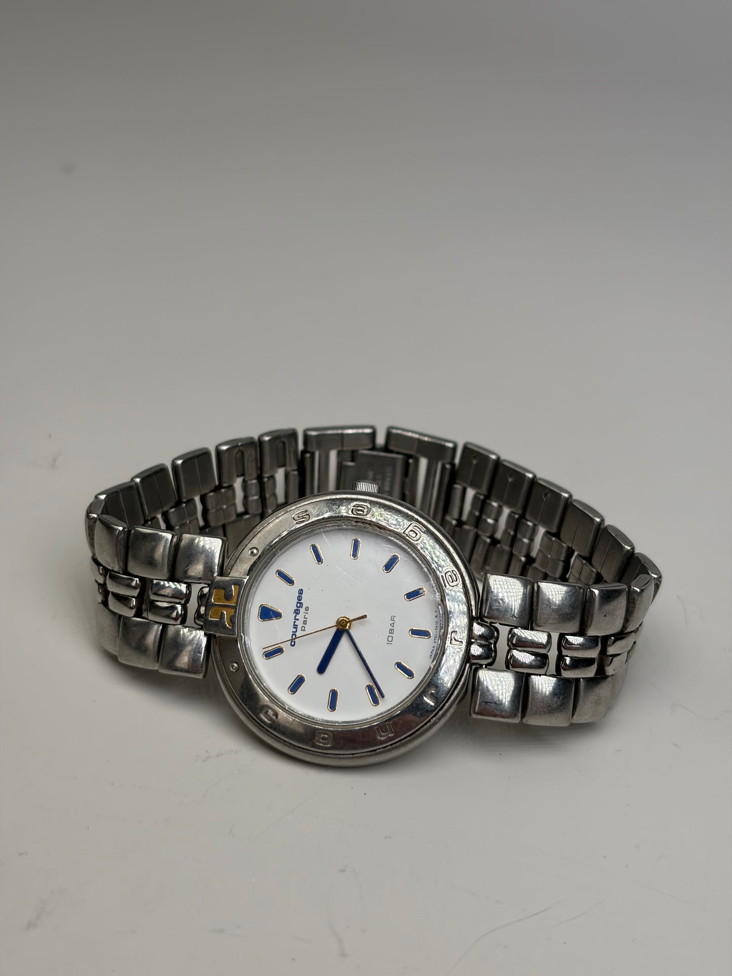 Vintage Courreges Stainless Steel Bracelet Watch Silver White