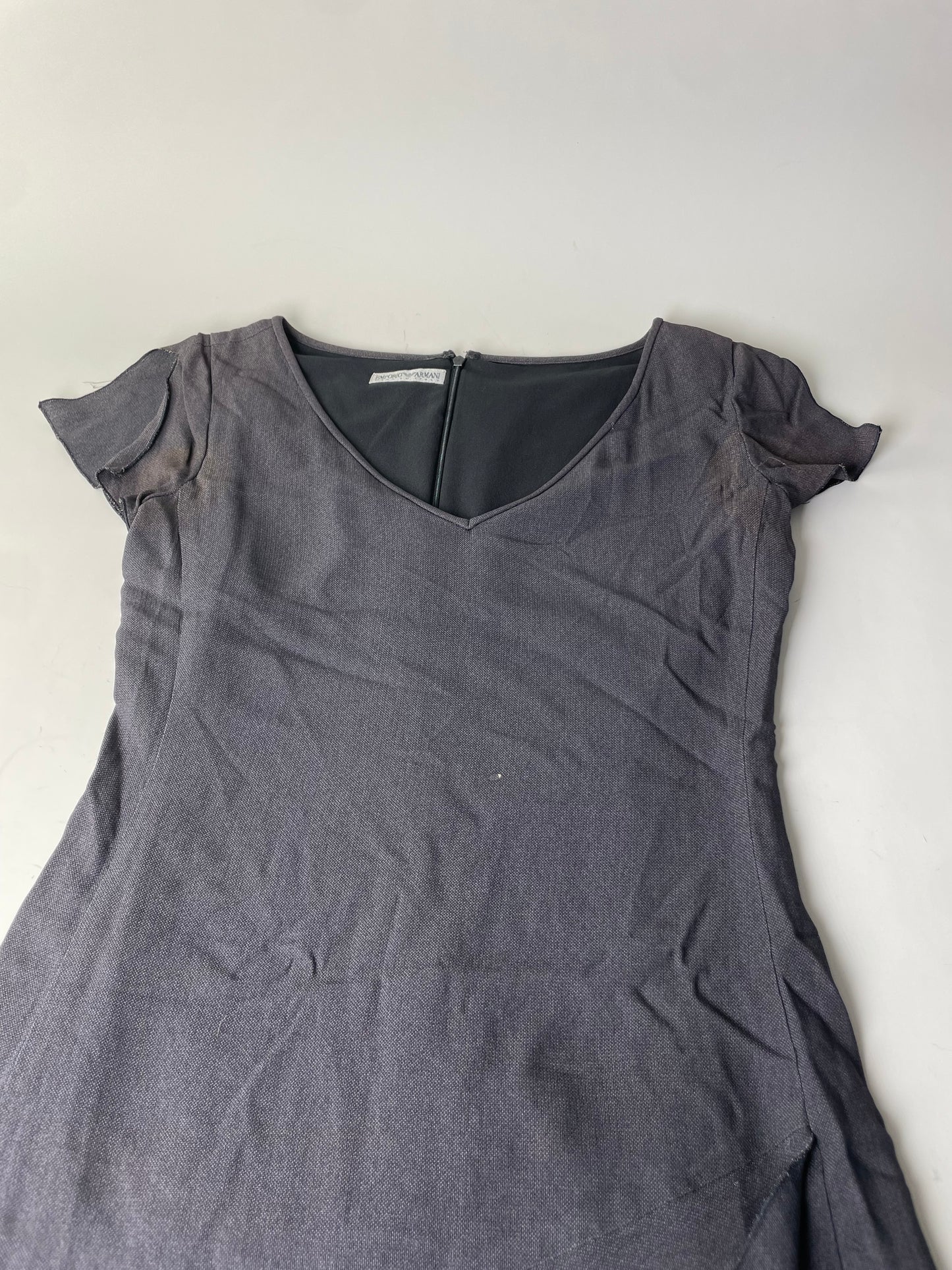 Vintage Emporio Armani Pleated Polyester Dress Dark Grey M