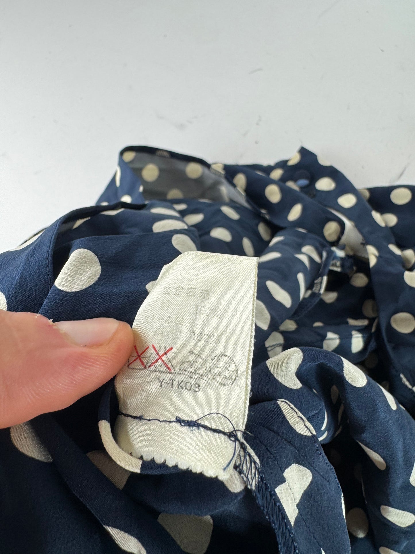Vintage Dior polkadot Silk Dress navy White L