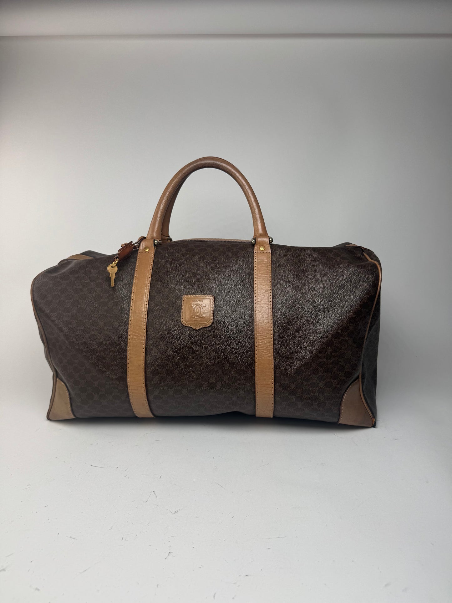 Keepball vintage Céline Triomphe Monogram 50 en cuir marron