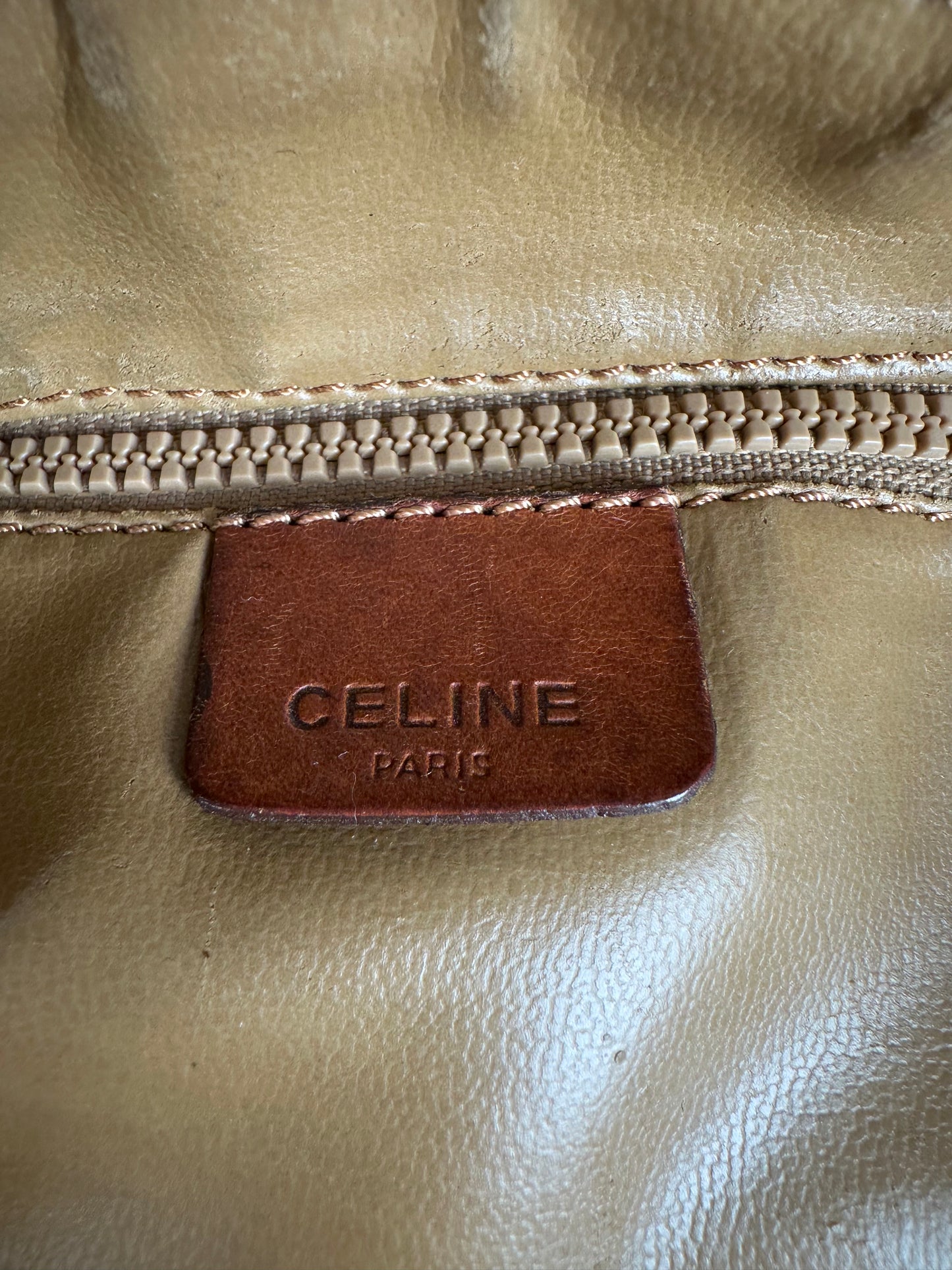 Vintage Celine Coated Canvas Clutch Bag Brown Tan Gold