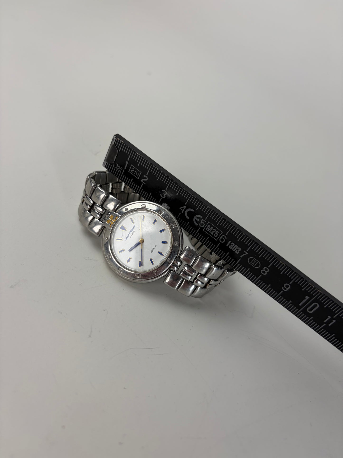 Vintage Courreges Stainless Steel Bracelet Watch Silver White