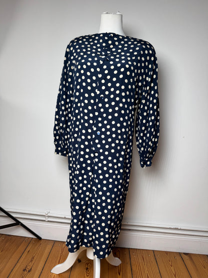 Vintage Dior polkadot Silk Dress navy White L