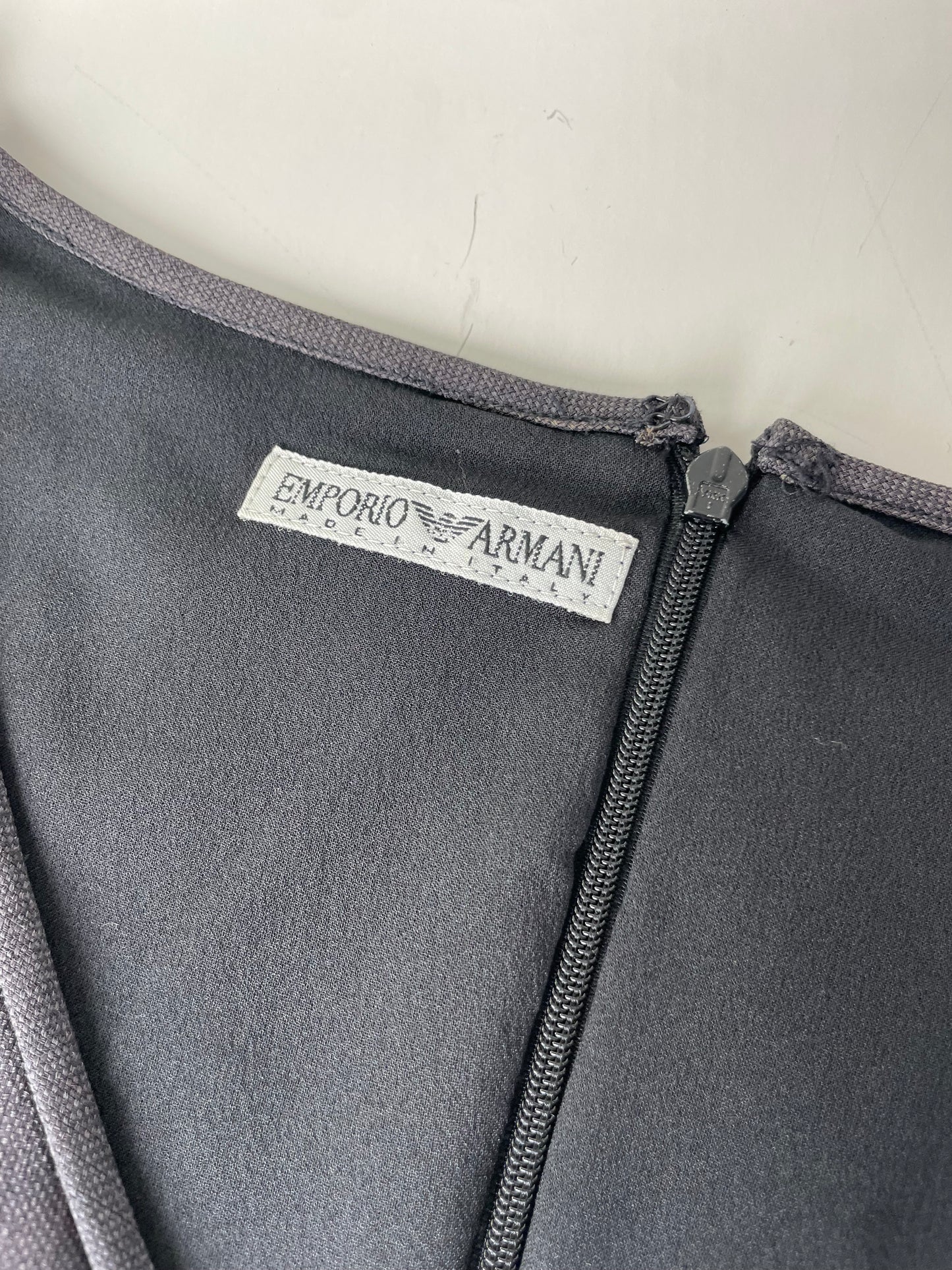 Vintage Emporio Armani Pleated Polyester Dress Dark Grey M