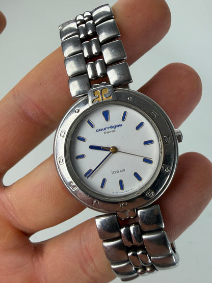 Vintage Courreges Stainless Steel Bracelet Watch Silver White