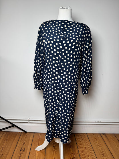 Vintage Dior polkadot Silk Dress navy White L