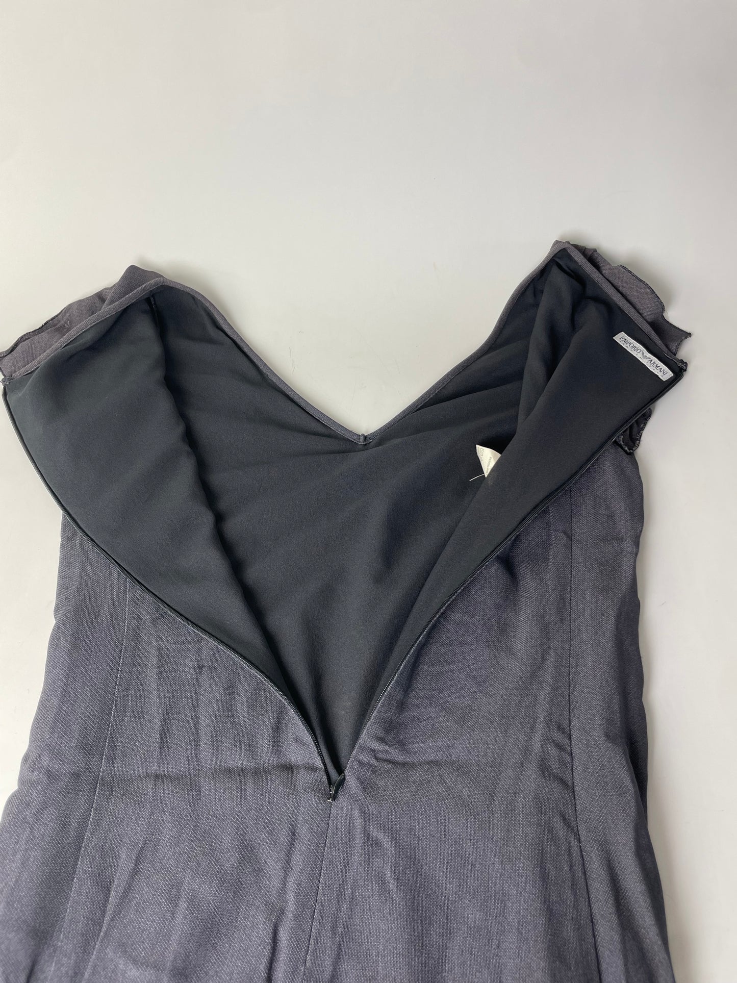 Vintage Emporio Armani Pleated Polyester Dress Dark Grey M