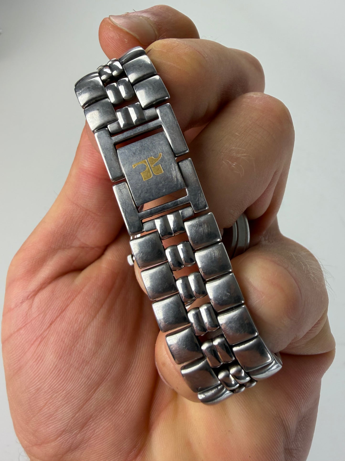 Vintage Courreges Stainless Steel Bracelet Watch Silver White