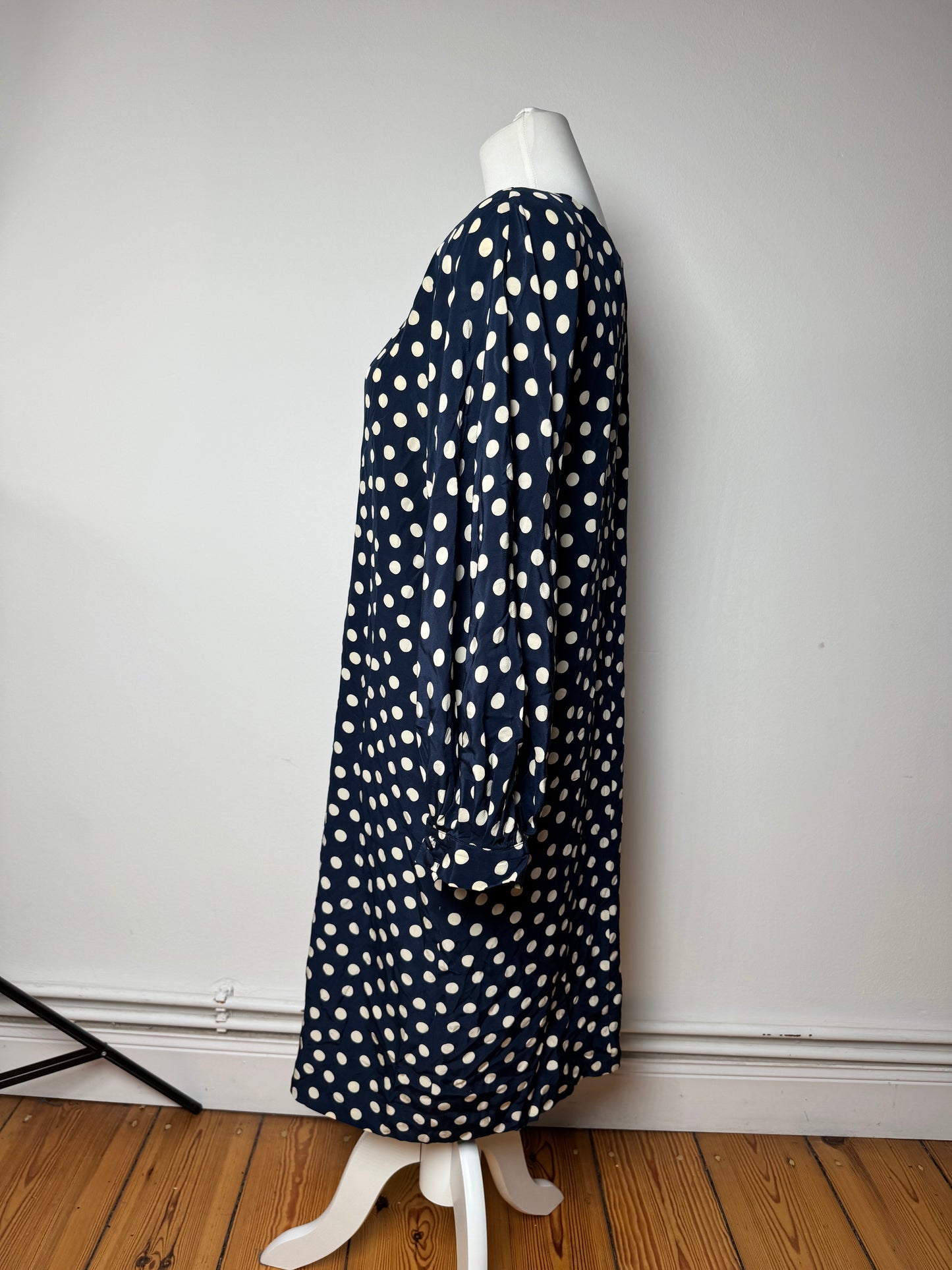Vintage Dior polkadot Silk Dress navy White L