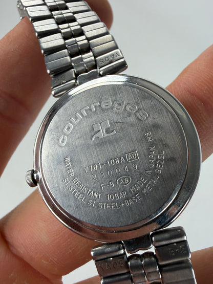 Vintage Courreges Stainless Steel Bracelet Watch Silver White