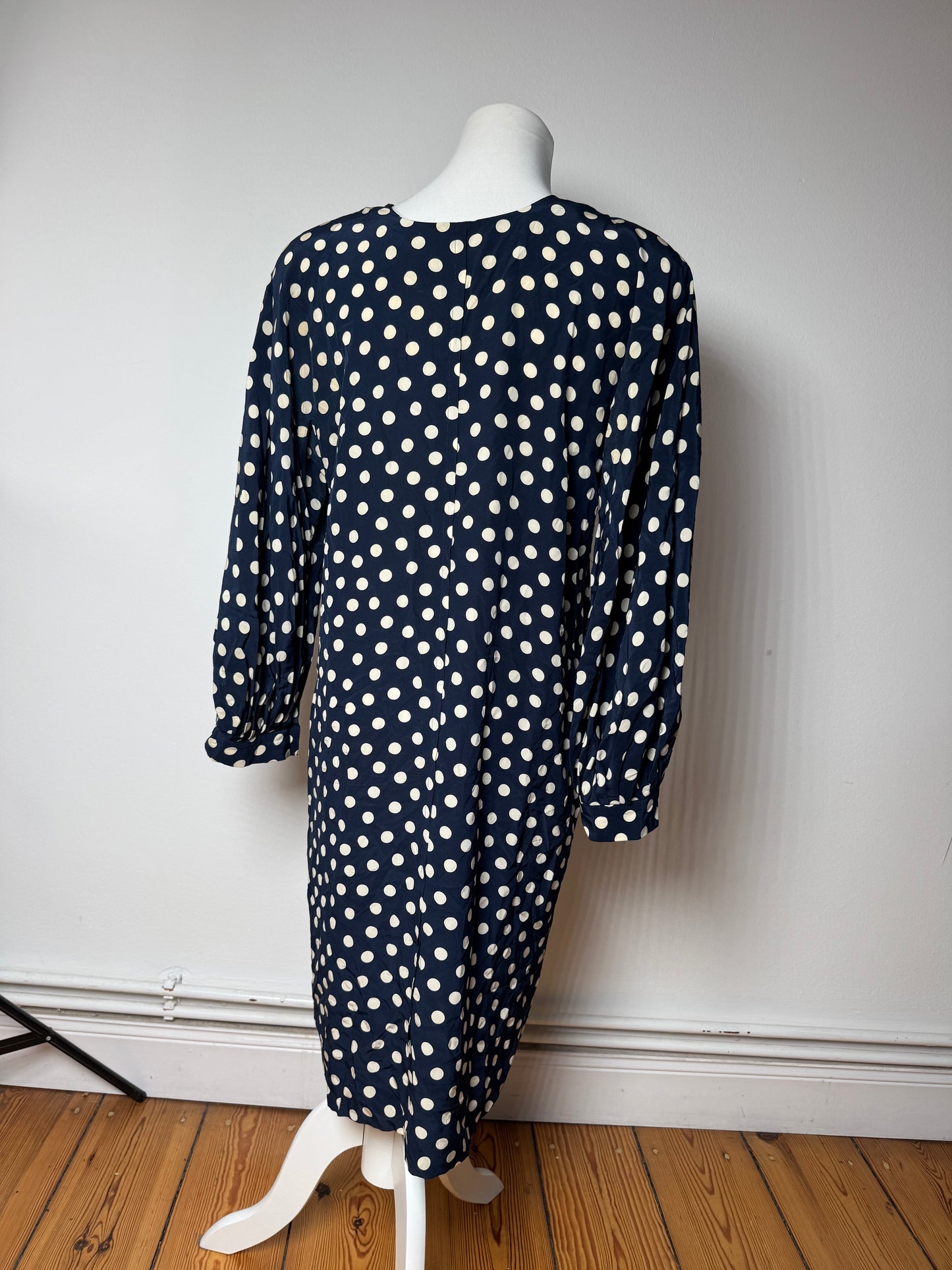 Vintage Dior polkadot Silk Dress navy White L