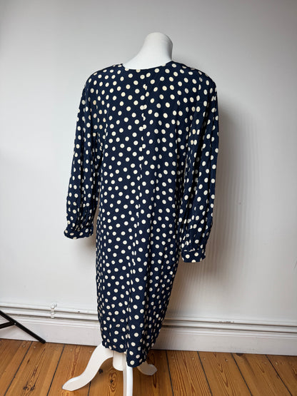 Vintage Dior polkadot Silk Dress navy White L