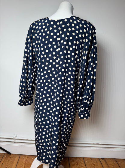 Vintage Dior polkadot Silk Dress navy White L