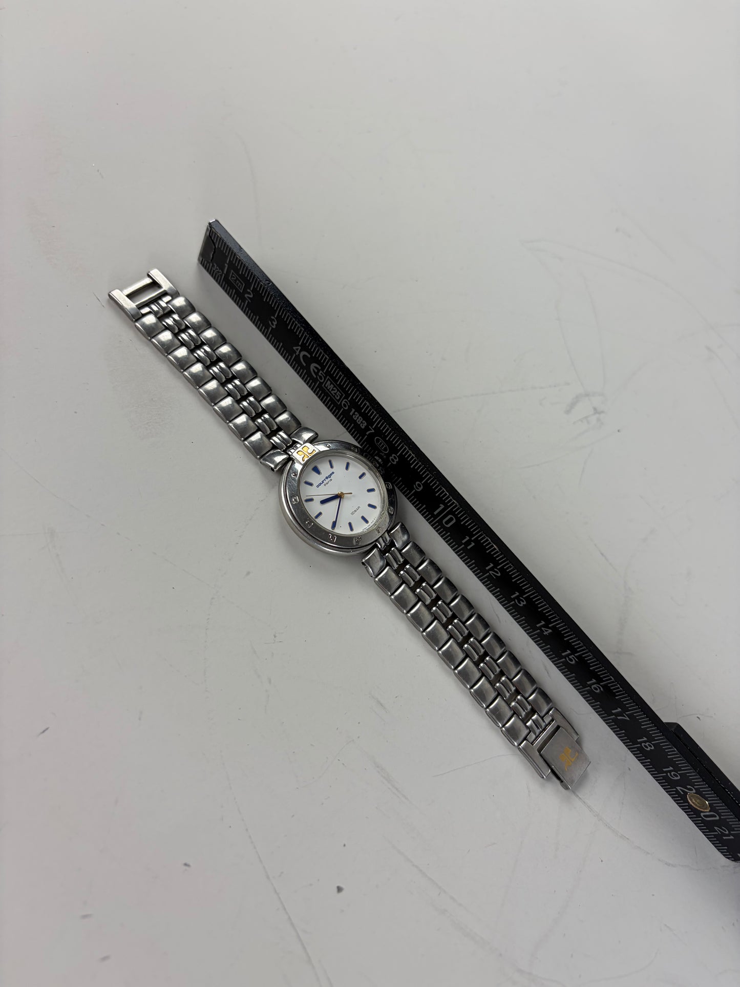 Vintage Courreges Stainless Steel Bracelet Watch Silver White
