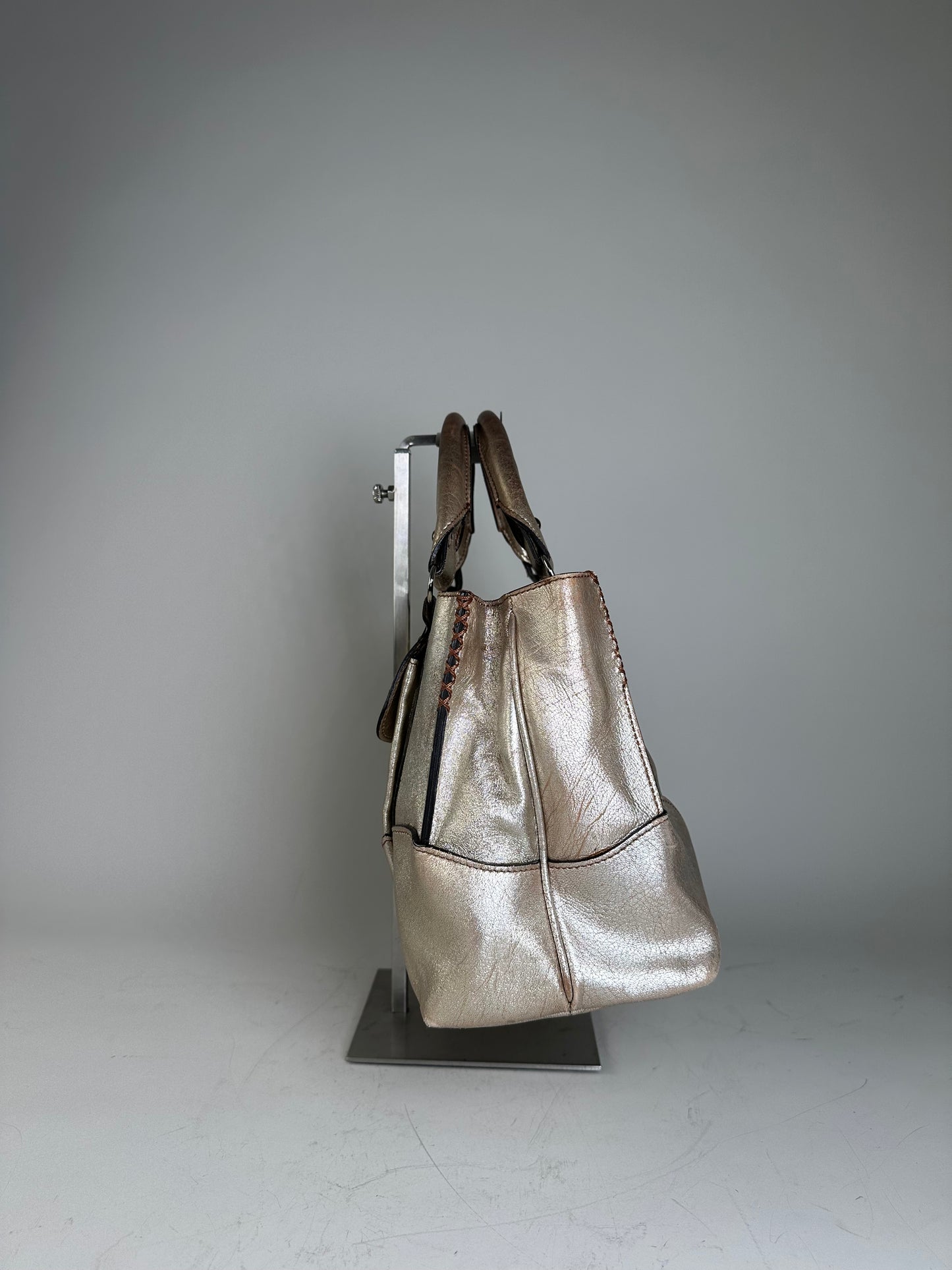 Vintage Celine Leather Satchel Brown Silver