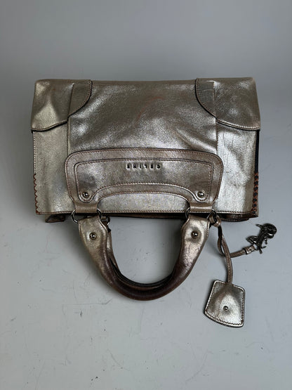 Vintage Celine Leather Satchel Brown Silver