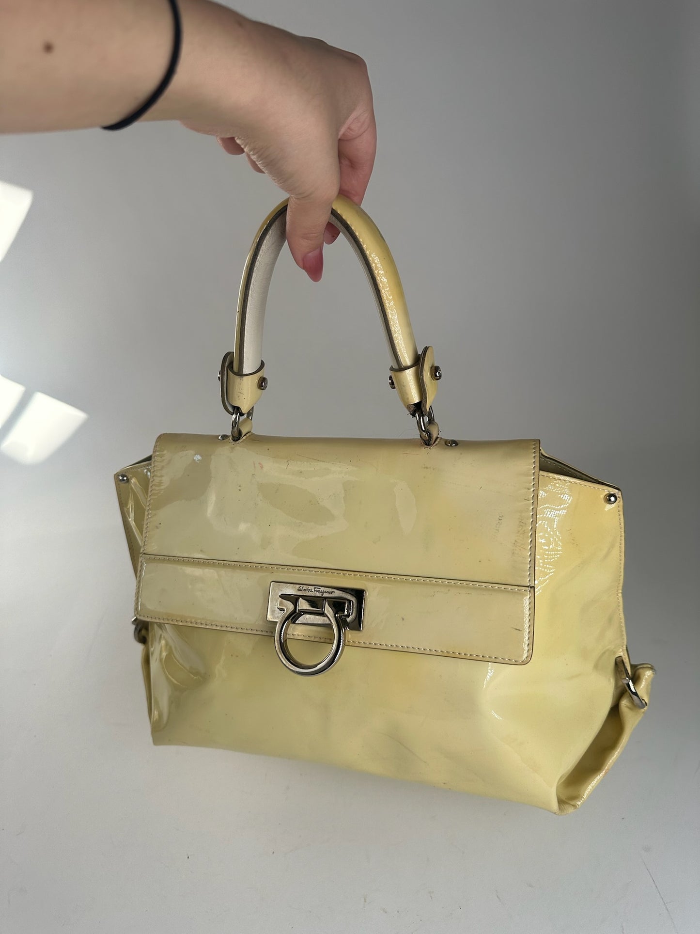 Vintage Salvatore Ferragamo Patent Leather bag beige