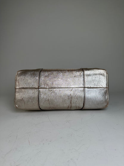 Vintage Celine Leather Satchel Brown Silver