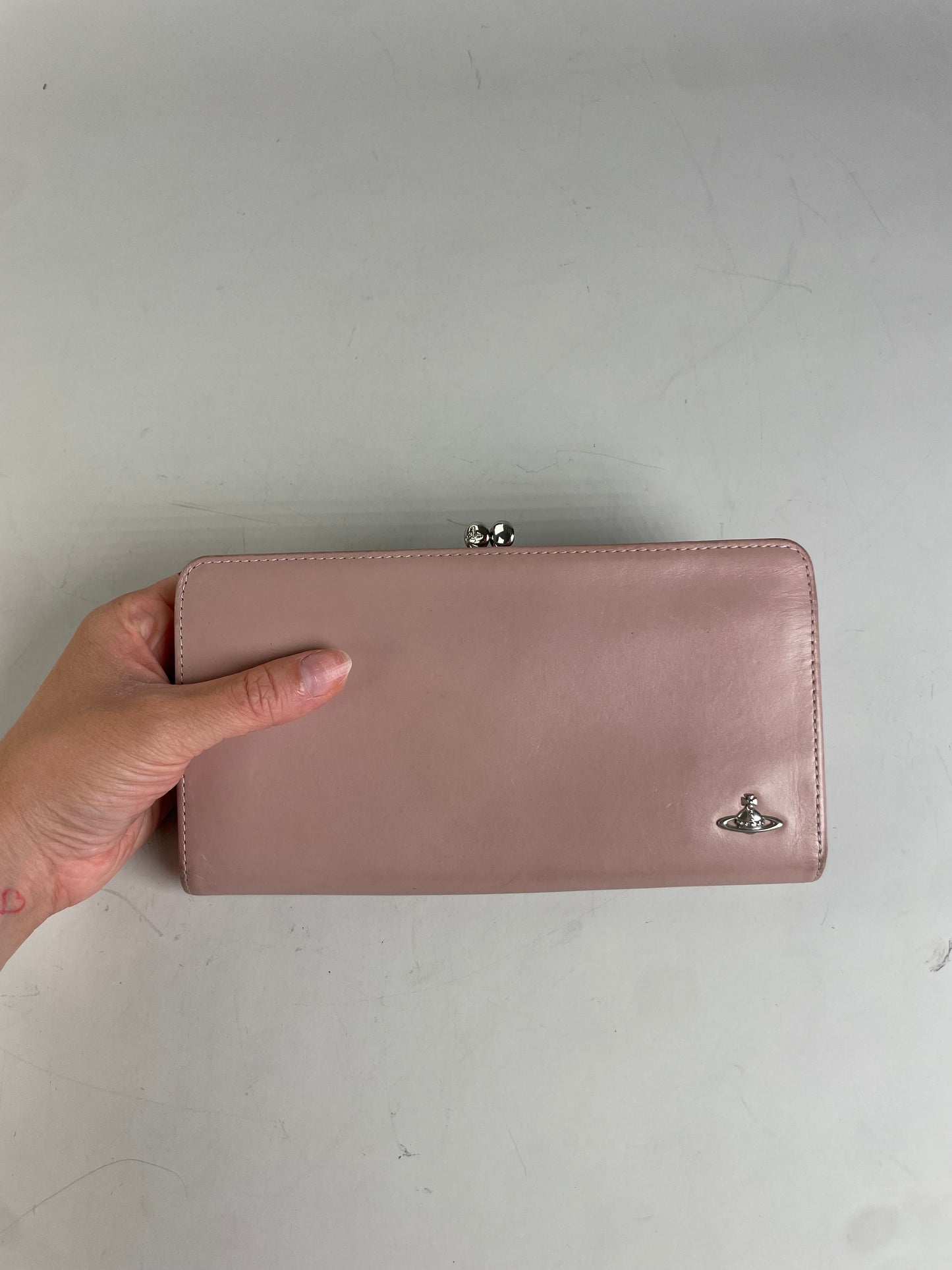 Vintage Vivienne Westwood Leather Wallet Light Pink Silver Clasp