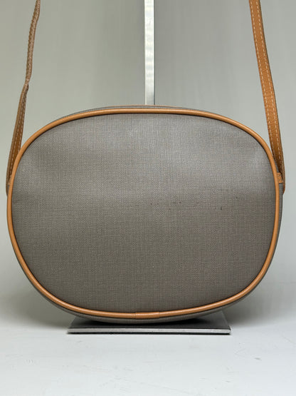 Vintage Dior Canvas Shoulder Bag Gray Tan Gold
