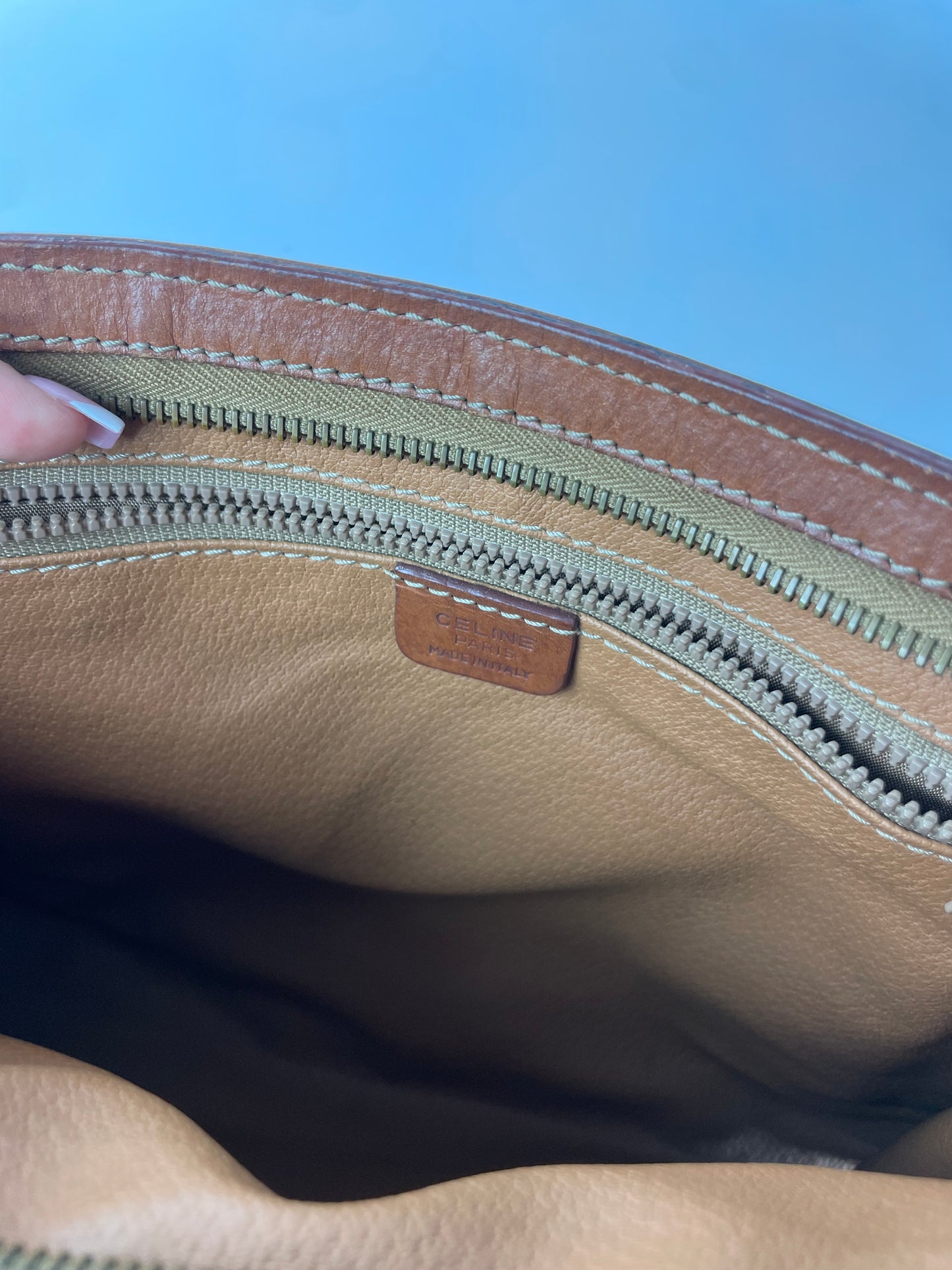 Vintage Celine Triomphe Monogram Leather Clutch Brown