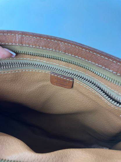 Vintage Celine Triomphe Monogram Leather Clutch Brown