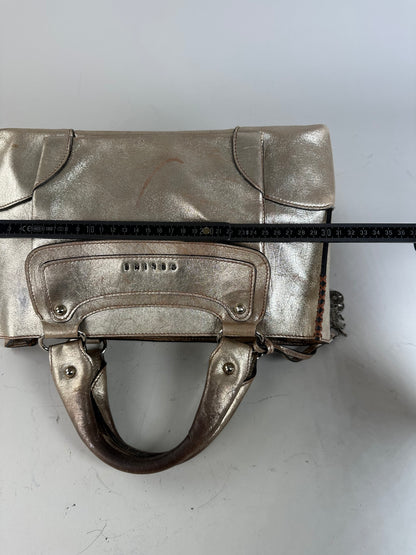 Vintage Celine Leather Satchel Brown Silver