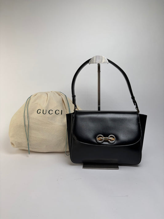 Vintage Gucci Horsebit Structured Leather Bag Late 1990s Black