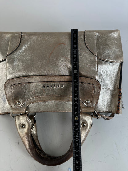 Vintage Celine Leather Satchel Brown Silver