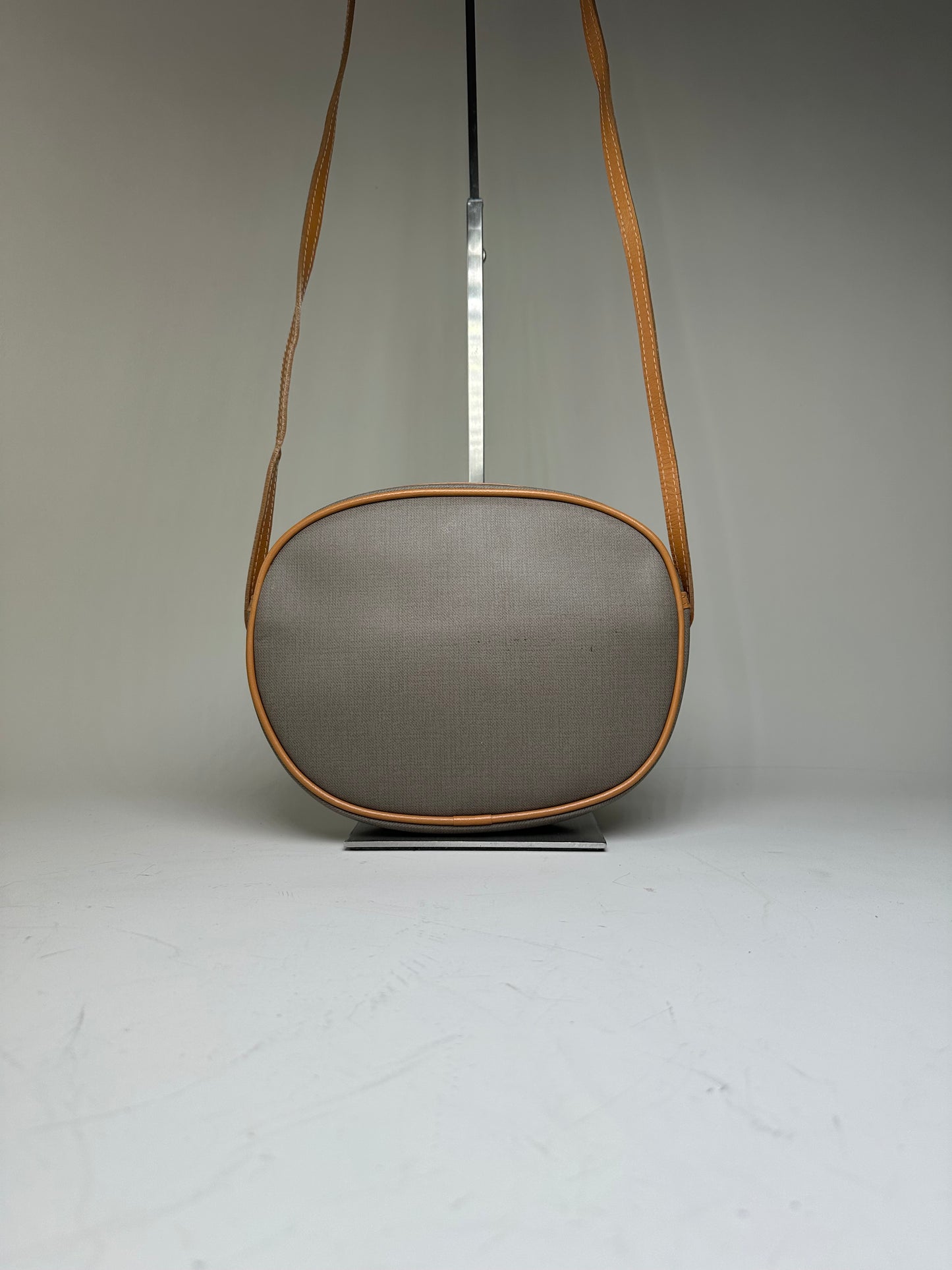 Vintage Dior Canvas Shoulder Bag Gray Tan Gold
