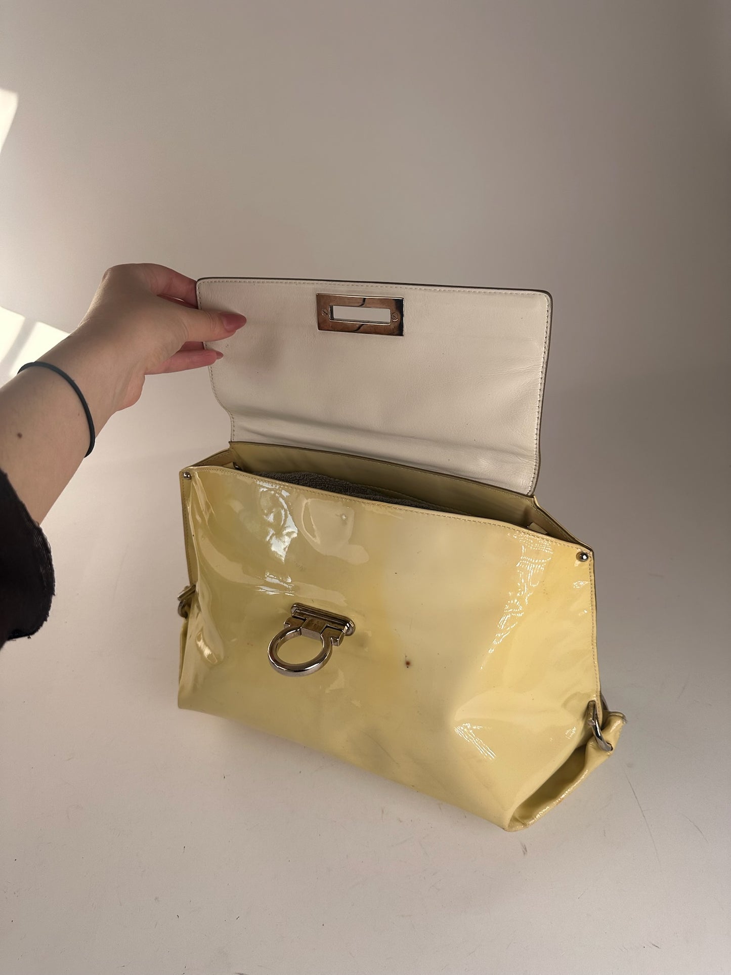 Vintage Salvatore Ferragamo Patent Leather bag beige