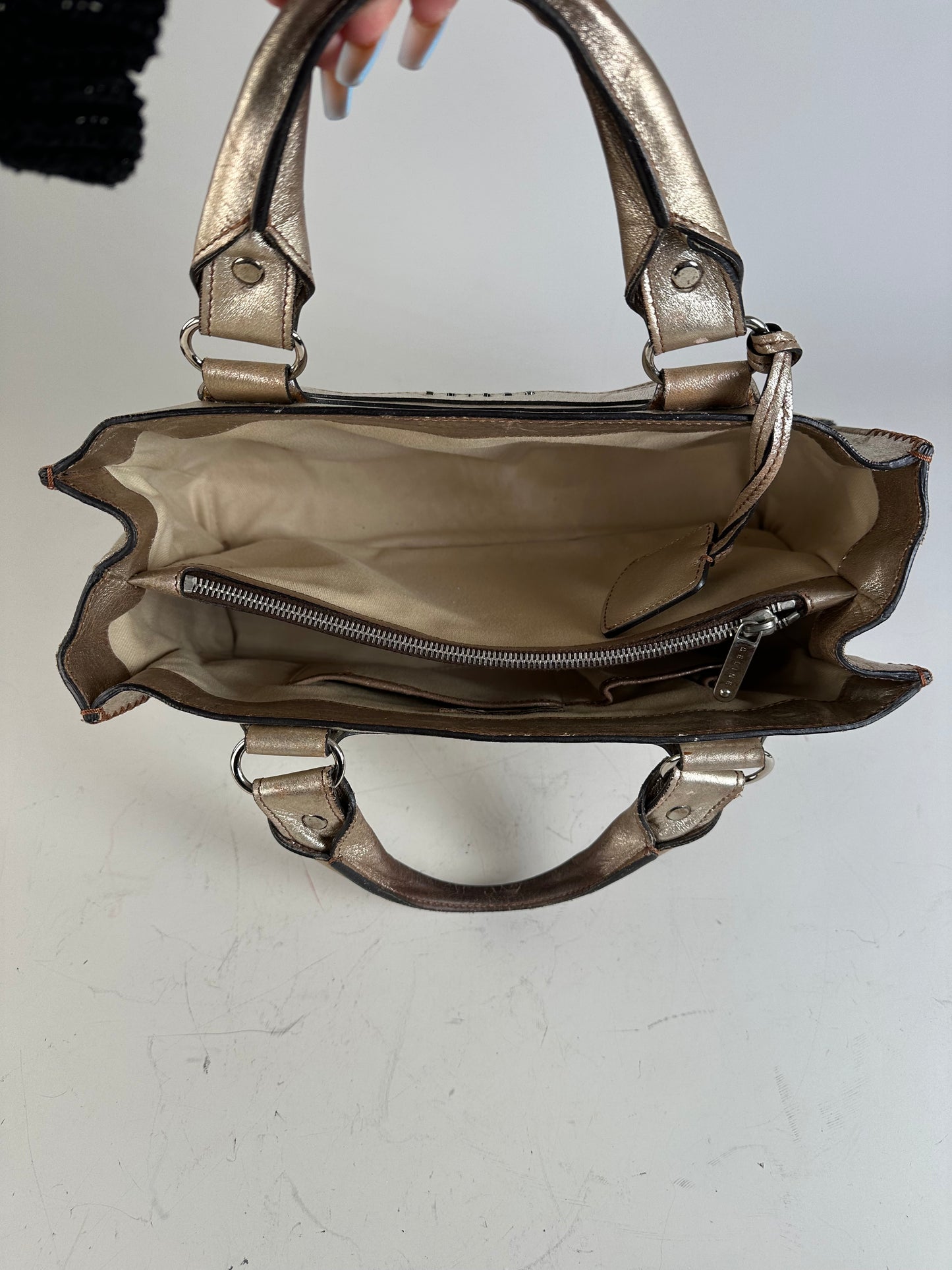Vintage Celine Leather Satchel Brown Silver
