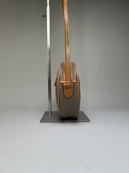Vintage Dior Canvas Shoulder Bag Gray Tan Gold