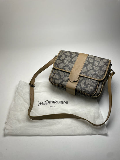Vintage Yves Saint Laurent Stone Emblossed Leather Shoulder Bag Grey Black Brown