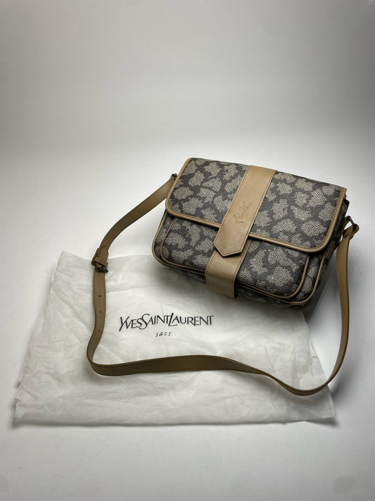 Vintage Yves Saint Laurent Stone Emblossed Leather Shoulder Bag Grey Black Brown