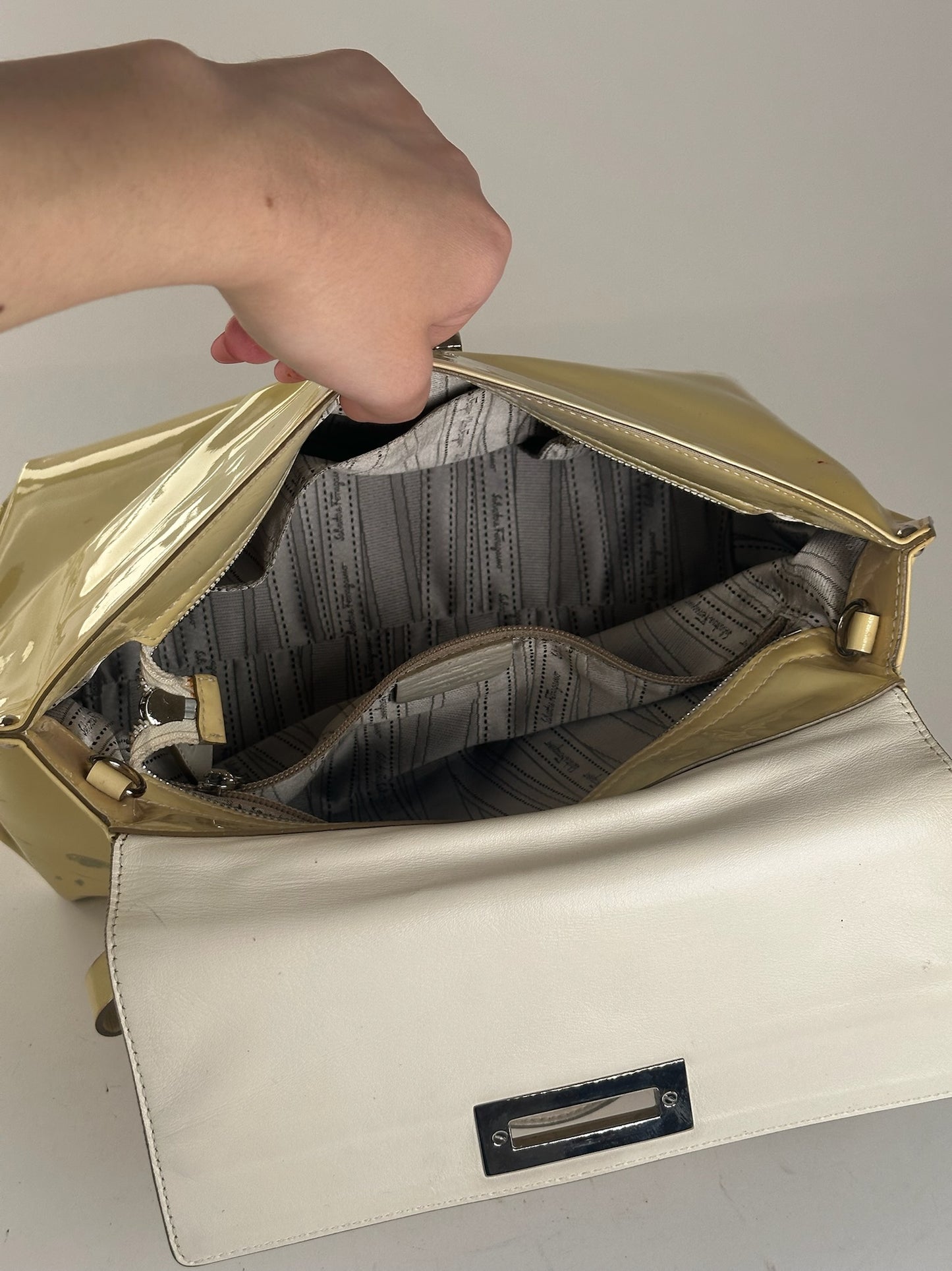 Vintage Salvatore Ferragamo Patent Leather bag beige