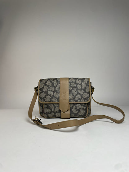 Vintage Yves Saint Laurent Stone Emblossed Leather Shoulder Bag Grey Black Brown