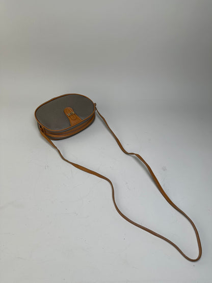 Vintage Dior Canvas Shoulder Bag Gray Tan Gold