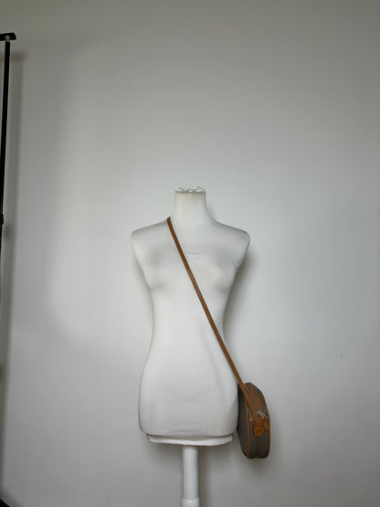 Vintage Dior Canvas Shoulder Bag Gray Tan Gold