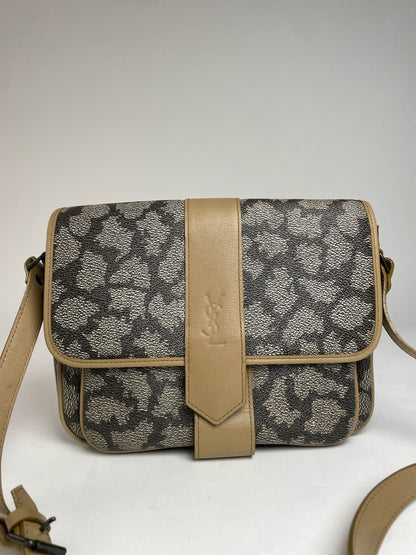 Vintage Yves Saint Laurent Stone Emblossed Leather Shoulder Bag Grey Black Brown