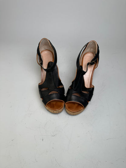 Vintage Chloe Leather Cork Wedge Sandals Black EU38
